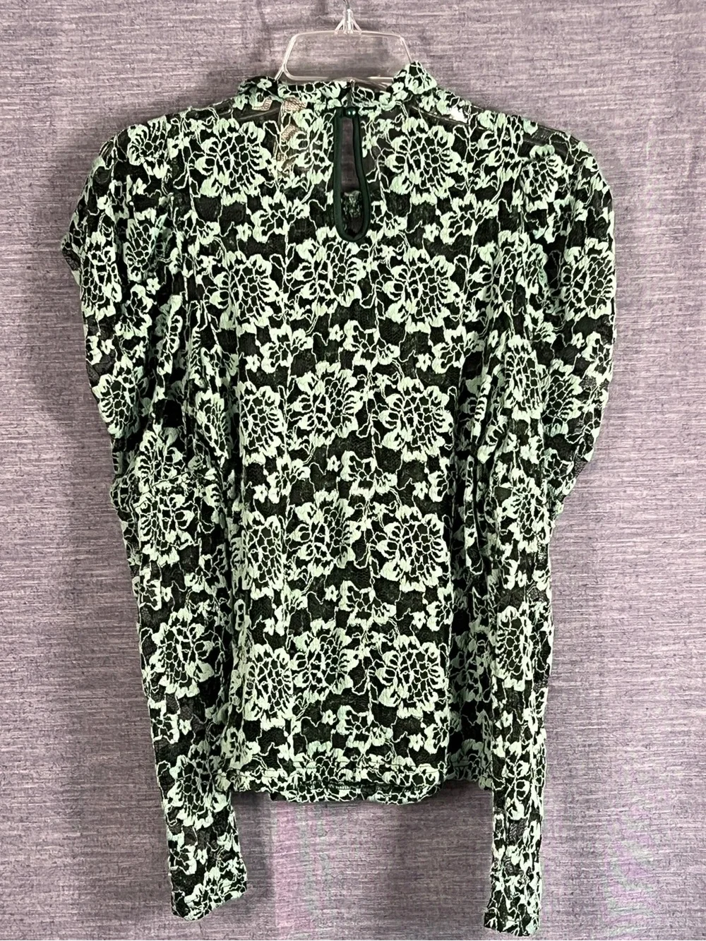 Anthropologie Dolan Small Mint Green Sheer Lace Mock Puff Long Sleeve Dressy Top